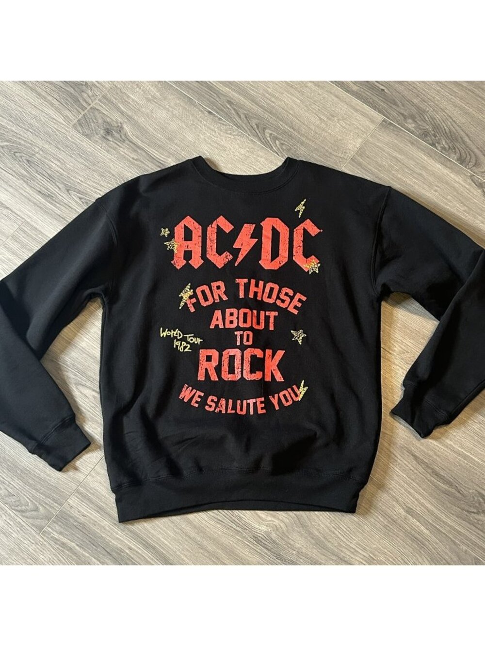 AC/DC Sweatshirt Mens S Black For Those About To Rock Band World Tour 1982 Retro